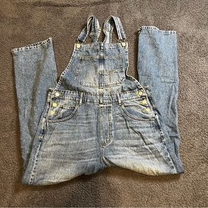 free people distressed denim overall